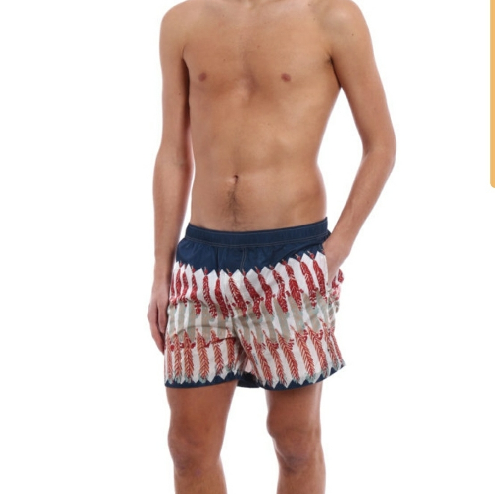 Authentic Valentino Feather Print Blue Swim Shorts Size    IT/46, 30/US NWOTt